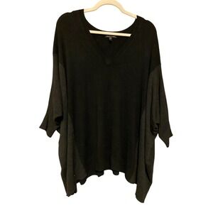 EILEEN FISHER Black Gray V Neck Knit Sweater Top Italian Yarn Size Medium